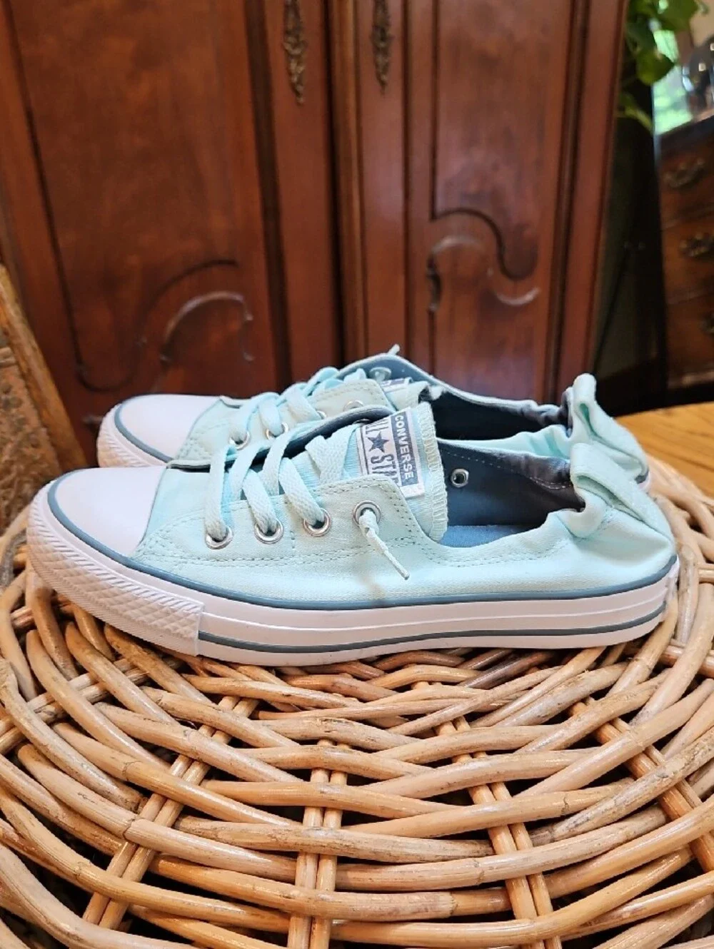 Converse Shoreline Classic Low Top Elastic Back Sneakers Light Mint Color Sz 8 - Picture 3 of 16